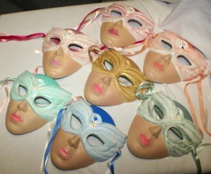 Ceramic Swan Face Mask Wall Hanging Masquerade Iridescent Glittered Hand Painted - Picture 1 of 22