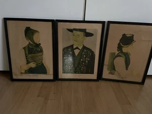 3 Antique Watercolor Lithographs Kurt Wirth Hand Signed 1940’s - Picture 1 of 12