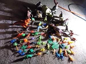Huge Lot 79 Of Big Medium & mini Dinosaurs ferns trees Plastic Vinyl Toys t-rex+ - Picture 1 of 17