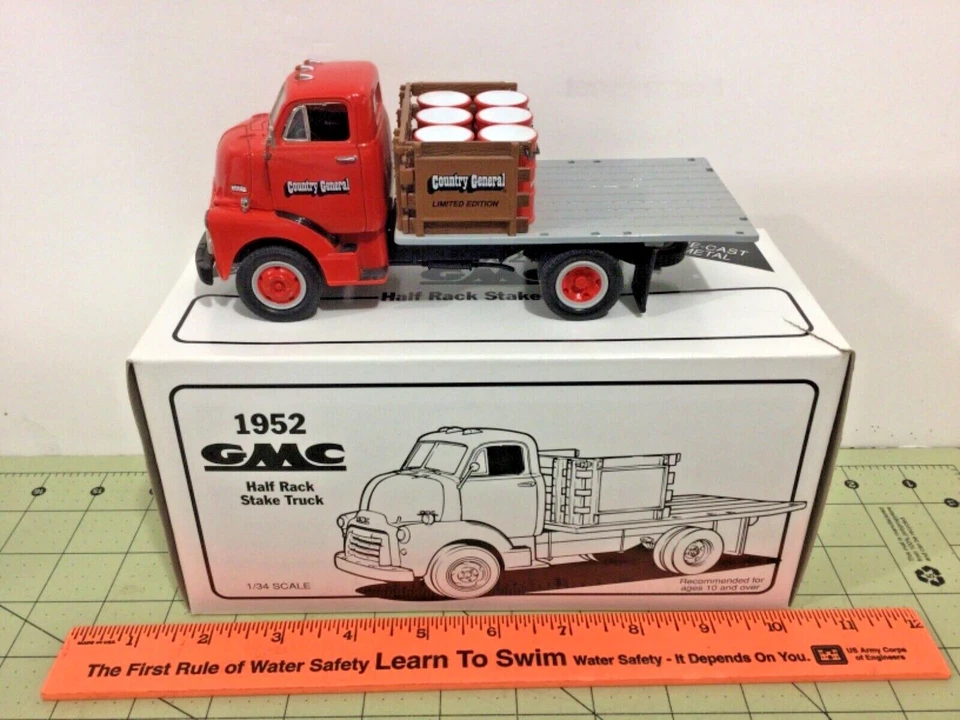 1st Gear 1:34 GMC 1952 half Rack stake truck with barrels load, FREE ship - Image 1 of 1