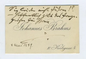 Johannes BRAHMS: Printed Visiting Card with Autograph Note (COMPOSER) - Picture 1 of 2