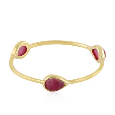 Genuine Ruby Three-Stone Ring 14k Yellow Gold Jewelry Gift for Women Size 7 - Image 1 of 4