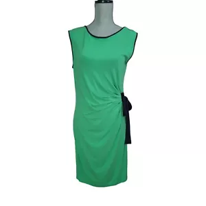 Carole Little Sheath Dress Womens M Green Blue Side Tie Stretch Knit Sleeveless - Picture 1 of 8
