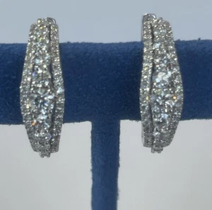 18k White Gold Diamond Hoop Earrings - Picture 1 of 18