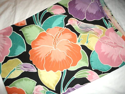 VINTAGE WAMSUTTA TAHITI COLORFUL BIRDS PURPLE ORANGE  (1) queen FLAT SHEET 88X98 - Image 1 of 4