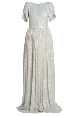 Erdem Aster Gown Womens Sequin V-Neck Evening Maxi Dress in Light Blue Size US 2 - Image 1 of 4