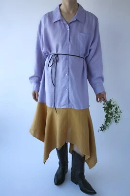 Maxi vestido de lino morado manga larga  Foto 1 de 4