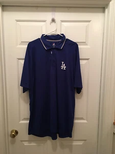 Los Angeles Dodgers Men's Majestic Blue White Short Sleeve Polo Jersey XL - Picture 1 of 2