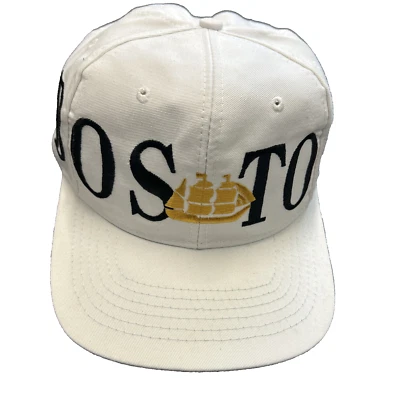 Boston Large Spell Out Script Snapback Hat Cap Red Sox Celtics Bruins White - Image 1 of 4