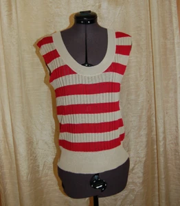 Alexander Wang Womens Knit Top Shirt Small Sleeveless Striped Beige/Burgundy - Picture 1 of 10