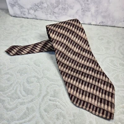 复古 Carlos Devenezia Roma 巴塞罗那男式丝绸手工领带棕色抽象 — 第 1/4 张图片