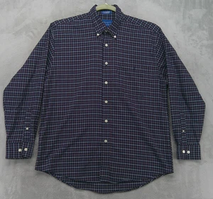 Towncraft Shirt Mens Medium Navy Plaid Button Down Wrinkle Free Long Sleeve - Picture 1 of 15