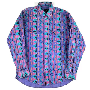 Wrangler Brushpopper Western Shirt Mens Size 16½-36 Purple Aztec Made in USA - Picture 1 of 10