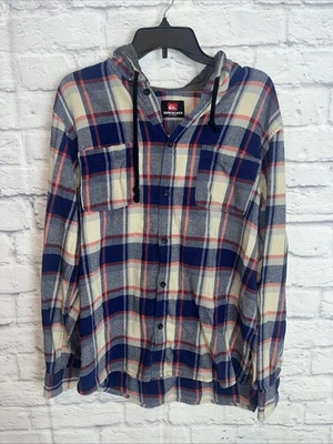 Quicksilver Men’s Flannel Cotton Grunge Button Down Hooded Shirt Size XL - Image 1 of 4