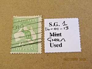 AUSTRALIA SG 1 KANGAROO 1/2 d GREEN USED - Picture 1 of 1