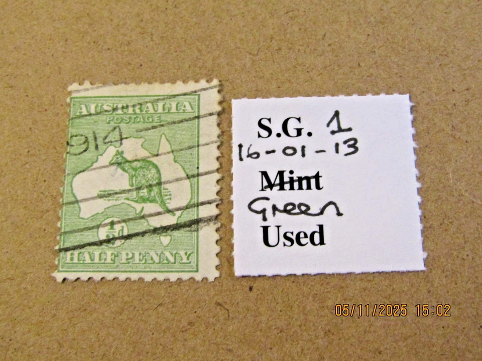 AUSTRALIA SG 1 KANGAROO 1/2 d GREEN USED - Image 1 of 1