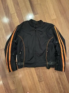 Xelement Men's Motorcycle Jacket XXXL 3XL Black Orange Full Zip Lined Biker Coat - Picture 1 of 8