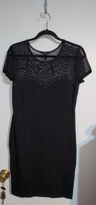 H&M Little Black Dress Size Medium Womens Stretchy Mesh Studded - Image 1 of 4