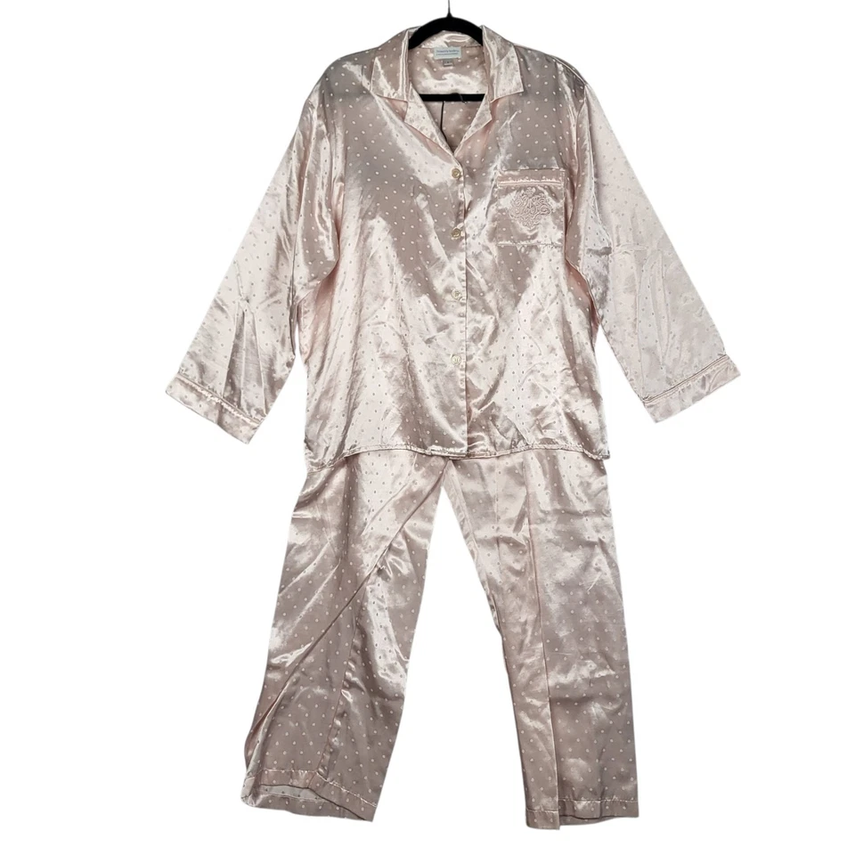 Juego de Pijama Heavenly Bodies Miss Elaine Grande Rosa Lunares Sedoso Pierna Ancha Foto 1 de 4