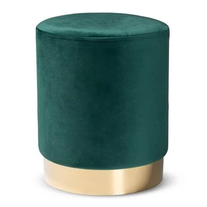 Baxton Studio Chaela Green Velvet and Gold Finished Metal Ottoman - Picture 1 of 7
