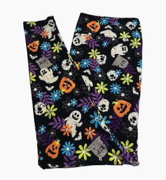 Leggings LuLaRoe TC2 Tall Curvy 2 Coloridas Divertidas Caveira NEON Fantasma GRAVE - Imagem 1 de 4
