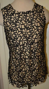 Women's Neiman Marcus Lela Rose Sleeveless Black Lace Overlay Beige Top  XS, S - Picture 1 of 3