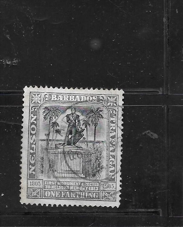 BARBADOS SC# 102 LORD NELSON MONUMENT FARTHING USED OLD ANTIQUE CLASSIC STAMP - Изображение 1 из 1