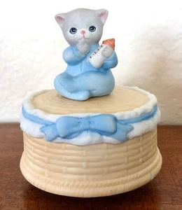 Schmid Kitty Cucumber Figurine Music Box Baby Boy Kitten "Hush Little Baby" - Picture 1 of 14