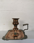 Antique copper chamberstick candle holder ornate rectangular base match storage