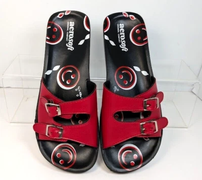 Aerosoft Slide Sandals Buckle Red Black Smiley Smile Women 38 (7) - Image 1 of 4