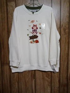 NEW Adorable Speculation Cream Color Embroidered Owls Sweatshirt 2XL With Tags  - Picture 1 of 10