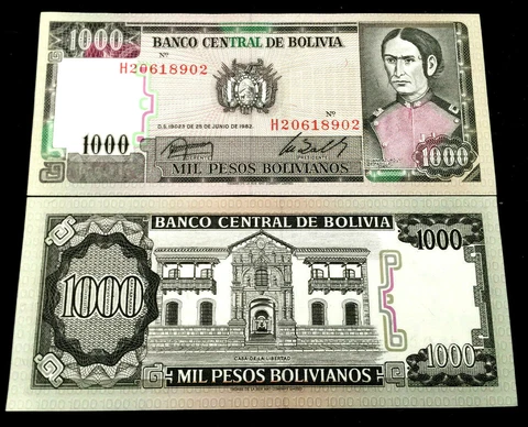 Bolivia 1000 Pesos Bolivianos 1982 Banknote World Paper Money UNC Currency Bill Cover
