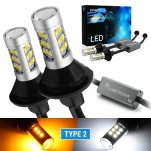 7443 7444 LED Turn Signal Switchback White/Amber DRL Parking Light Bulb Type 2 - Imagen 1 de 8
