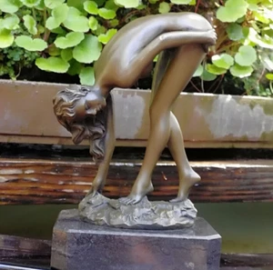 8" West Art Deco Sculpture Female Model Girl Bronze Statue Marble Base sl - Picture 1 of 5