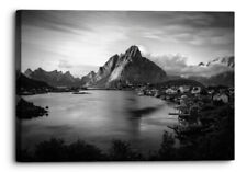 Reine Norway Lake Black White Mountain Canvas Wall Art Picture Home Decoration