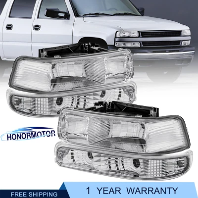 CHROME HEADLIGHTS & BUMPER LAMPS FOR 99-02 CHEVY SILVERADO 1500 00-06 TAHOE NEW - Image 1 of 4