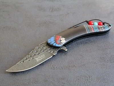 Faca de bolso nativa americana pena preta Cherokee índio americano assistido - Imagem 1 de 4