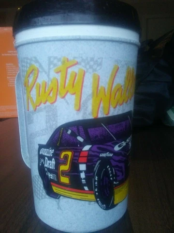 VINTAGE NEW Authentic NASCAR Rusty Wallace 32oz Plastic Tumbler Mug 1990's Re Cover