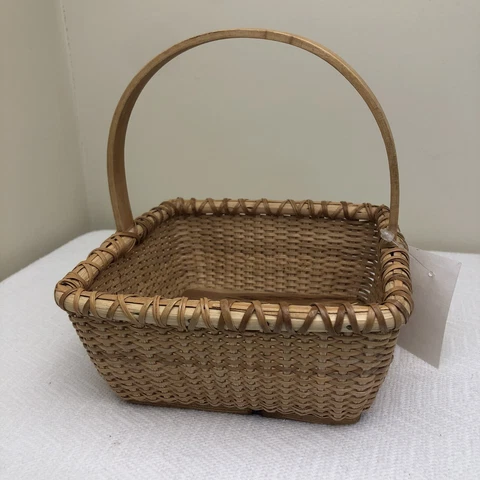 NWT Nantucket Vintage Basket Kitchen Woven Wood Square Handle 6" x 6" Cover