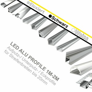 LED Profil Aluprofil Alu Schiene Leiste Profile für LED-Streifen Eloxiert 1m 2m