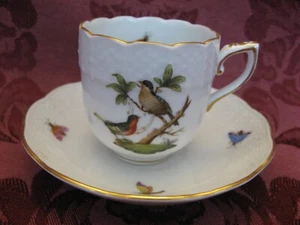 Copa y platillo Herend Rothschild Bird China 709/711 Demitasse - ¡Muy bonito! - Imagen 1 de 5