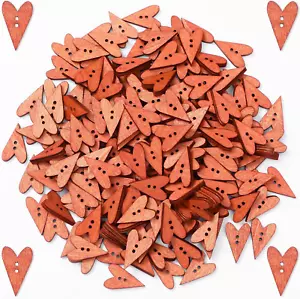 200 Pcs Wooden Hearts Buttons Bulk for Crafts 1 Inch Tiny Heart Buttons with 2 H - Picture 1 of 7