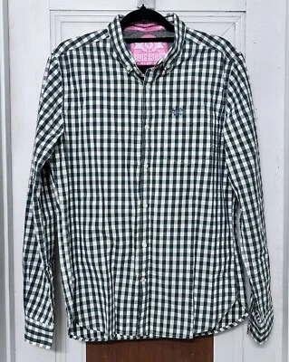 SUPERDRY London Button Down Casual Shirt Men's Size Large Green White Gingham - Image 1 of 4