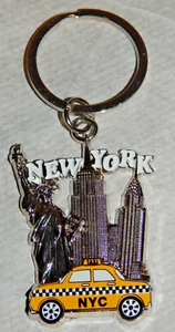 New York City Yellow Taxi Cab Statue Of Liberty Empire State Chrysler Key Ring - Picture 1 of 4