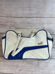 Vintage 90s White And Blue PUMA Faux Leather Sports Gym Duffle Bag - Picture 1 of 13