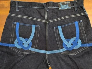 Evolution In Design Jeans Mens 38x34 Baggy Y2K Embroidered Wide Leg Dark Blue - Picture 1 of 17