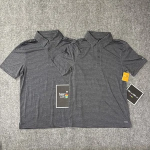 (2) Gestreifte grau/schwarze Champion T-Shirts Herren kleiner Kragen Polo-Stil Duo Dry - Bild 1 von 14