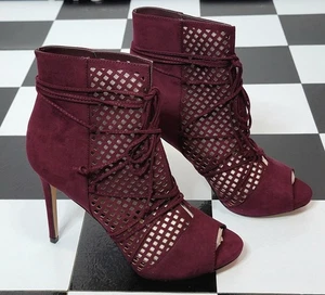 Neu im Karton Guess weinrot zehenfrei hohe schmale Absätze Stiefeletten Sandalen Netz Schnürung 9 - Bild 1 von 12