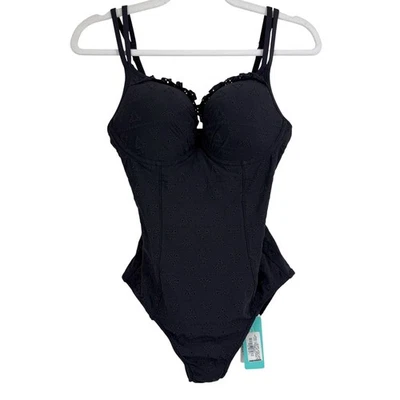 NUEVO Traje de Baño Seafolly Lola Rae Negro Ojales Una Pieza Multi Correa Espalda Talla 10 Foto 1 de 4