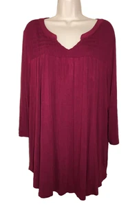 Lane Bryant Smocked Top 18/20 Berry Stretch Rayon 3/4 Sleeve Boho Bust 48" - Picture 1 of 10